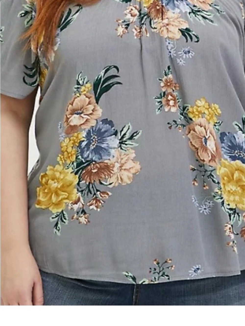TorridGray Cold-Shoulder Floral Tunic with Yellow Blooms - Picture 2 of 8